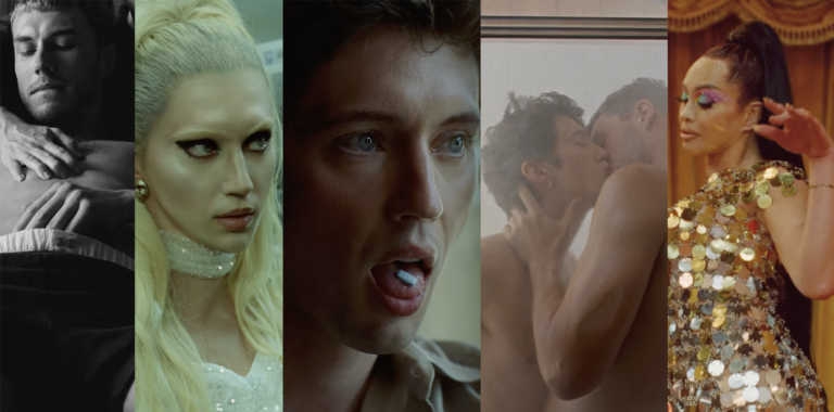 Bilder på Troay Sivan, en ung popstjärna i olika videos.
